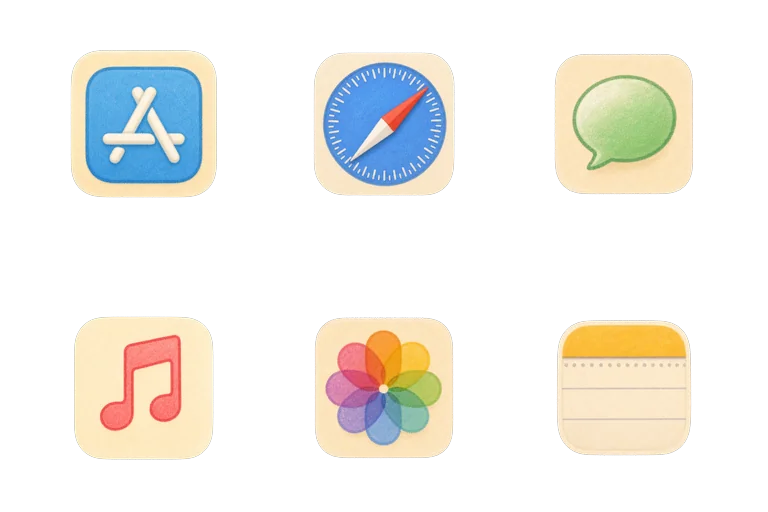 Preview of the Cozy Pastel Mac icon theme across apps and folders