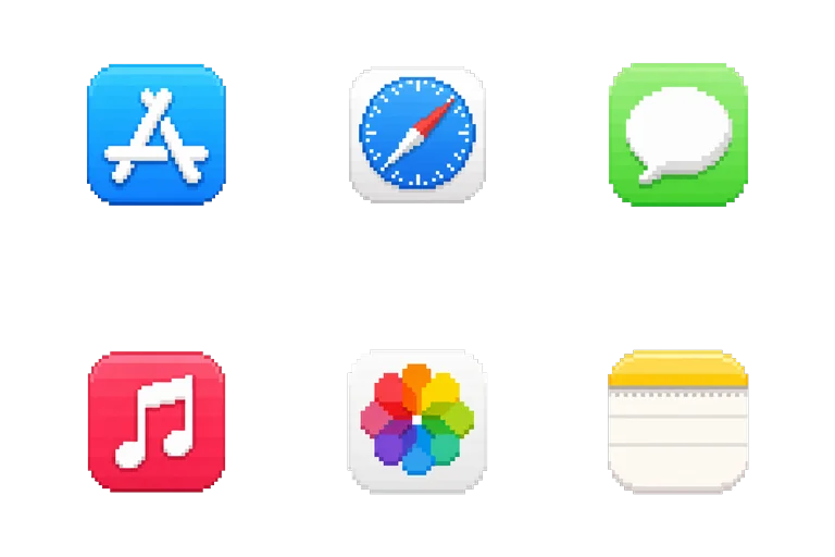 Preview of the Pixel Mac icon theme across apps and folders
