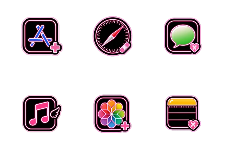 Preview of the Yami Kawaii Neon Mac icon theme across apps and folders