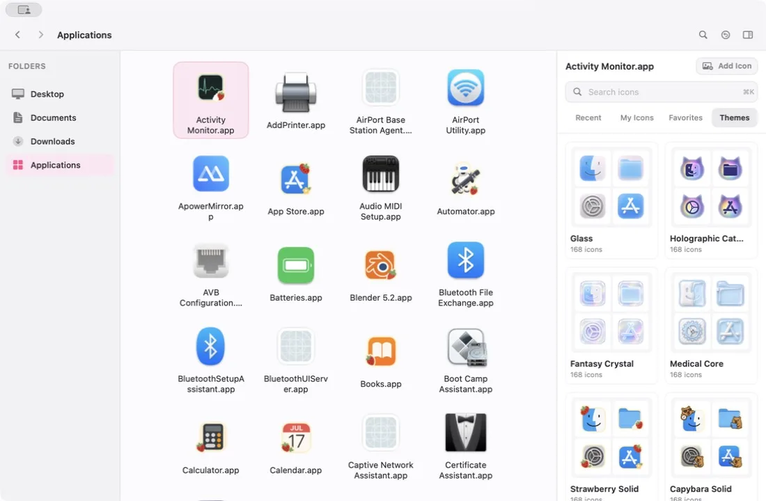 NyaIcon showing its theme library and icon previews