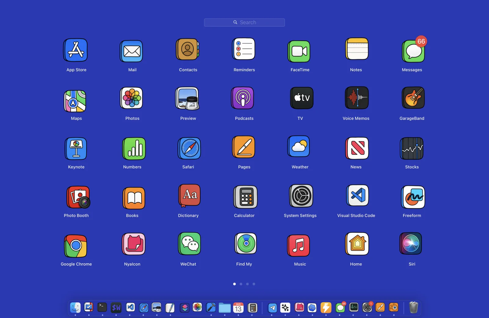 Launchpad showing supported apps with the Wobble Pop icon theme applied